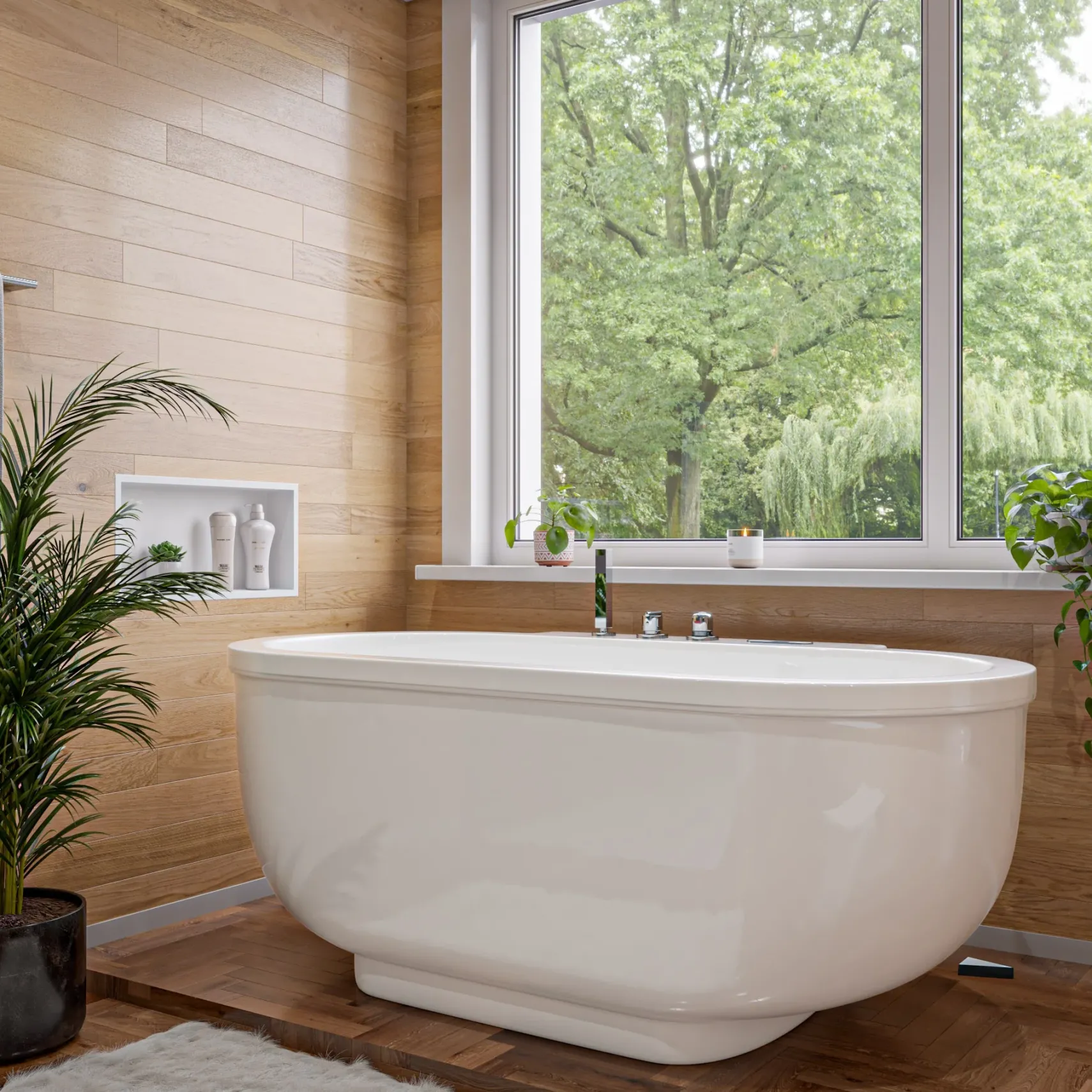 Eago 71" Acrylic Free Standing Oval Bathtub with Fixtures, White, AM128ETL
