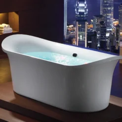 Eago 75" Acrylic Free Standing Oval Air Bubble Bathtub, White, AM1900