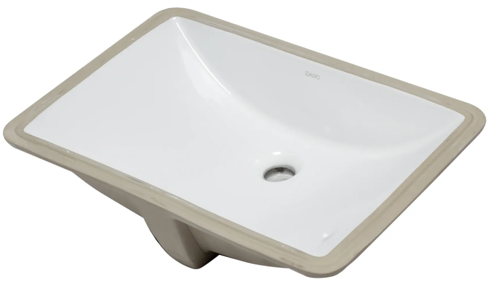 Eago 22" x 15" Rectangle Under Mount Porcelain Bathroom Sink, White, No Faucet Hole, BC227