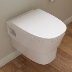 EAGO Porcelain, White, WD332 Round Modern Wall Mount Dual Flush Toilet Bowl