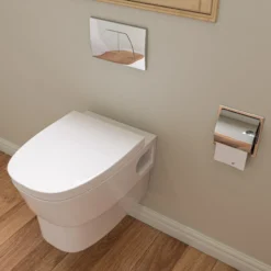 EAGO Porcelain, White, WD332 Round Modern Wall Mount Dual Flush Toilet Bowl