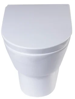 EAGO Porcelain, White, WD332 Round Modern Wall Mount Dual Flush Toilet Bowl