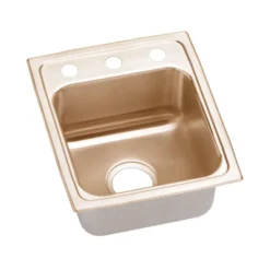 Elkay 13" Drop In/Topmount CuVerro Antimicrobial Copper ADA Kitchen Sink, Lustrous Satin, 2 Faucet Holes, LRAD1316602-CU