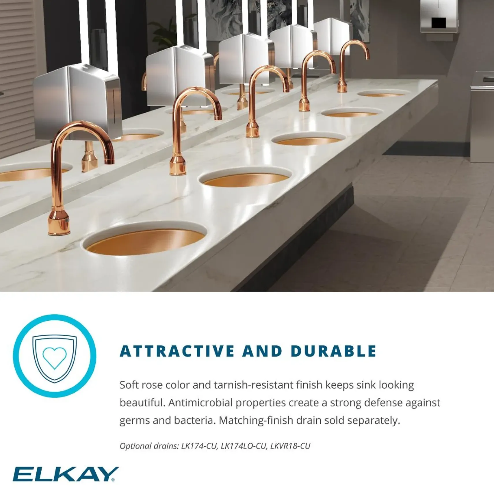 Elkay 15" Drop In/Topmount CuVerro Antimicrobial Copper ADA Kitchen Sink, Lustrous Satin, 2 Faucet Holes, LRAD1522552-CU