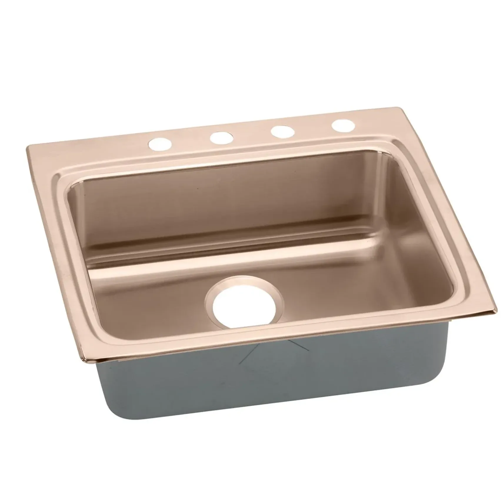 Elkay 25" Drop In/Topmount CuVerro Antimicrobial Copper ADA Kitchen Sink, Lustrous Satin, 2 Faucet Holes, LRAD2522402-CU
