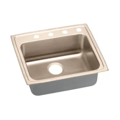 Elkay 25" Drop In/Topmount CuVerro Antimicrobial Copper ADA Kitchen Sink, Lustrous Satin, 1 Faucet Hole, LRAD2521651-CU