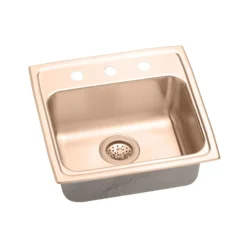 Elkay 19" Drop In/Topmount CuVerro Antimicrobial Copper ADA Kitchen Sink, Lustrous Satin, 1 Faucet Hole, LRAD1918401-CU