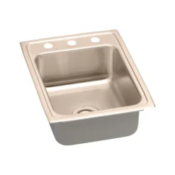 Elkay 17" Drop In/Topmount CuVerro Antimicrobial Copper Kitchen Sink, Lustrous Satin, OS4 Faucet Holes, LR1722OS4-CU