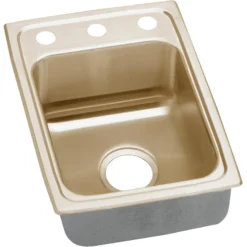 Elkay 15" Drop In/Topmount CuVerro Antimicrobial Copper Kitchen Sink, Lustrous Satin, 2 Faucet Holes, LR15222-CU