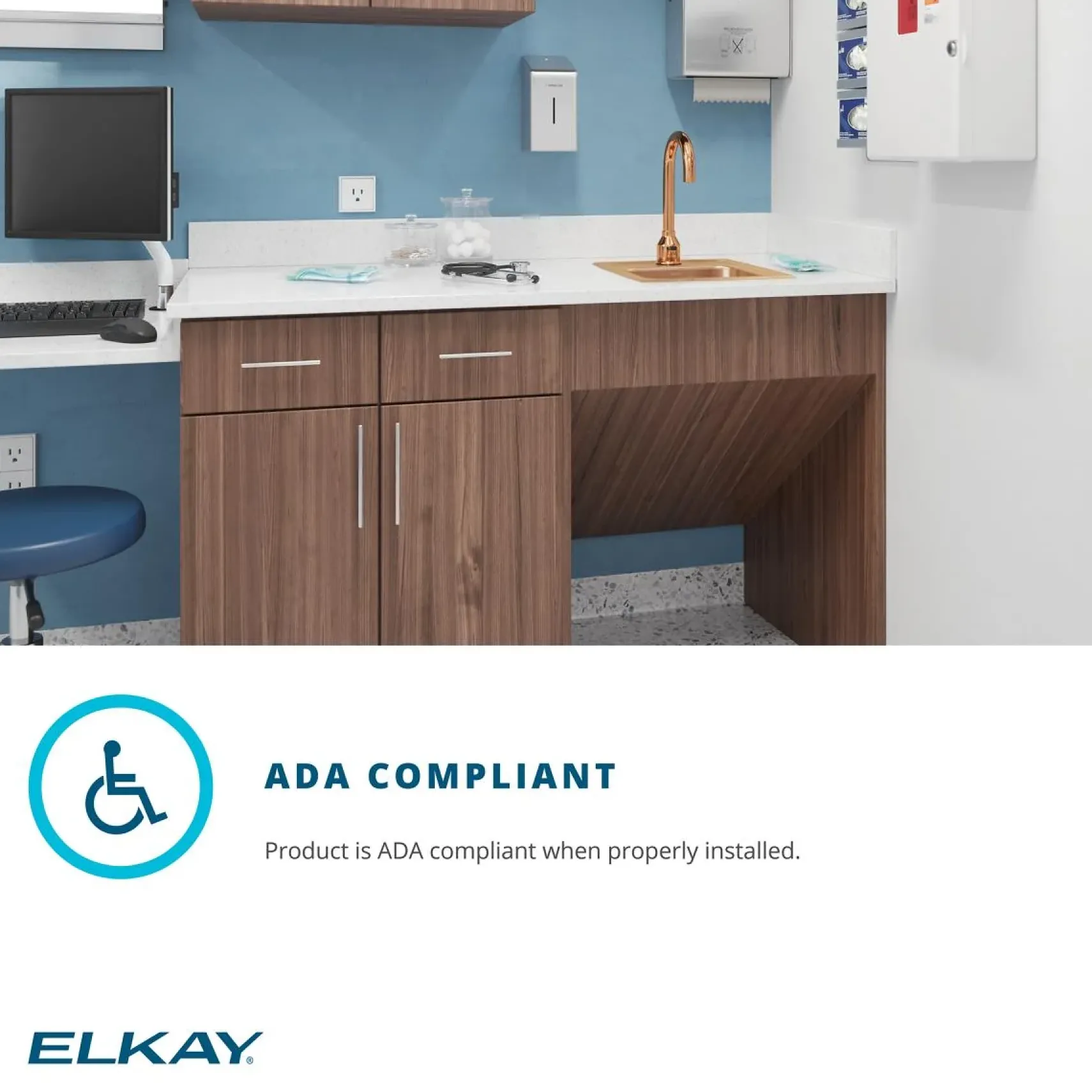 Elkay 15" Drop In/Topmount CuVerro Antimicrobial Copper Kitchen Sink, Lustrous Satin, 2 Faucet Holes, LR15222-CU
