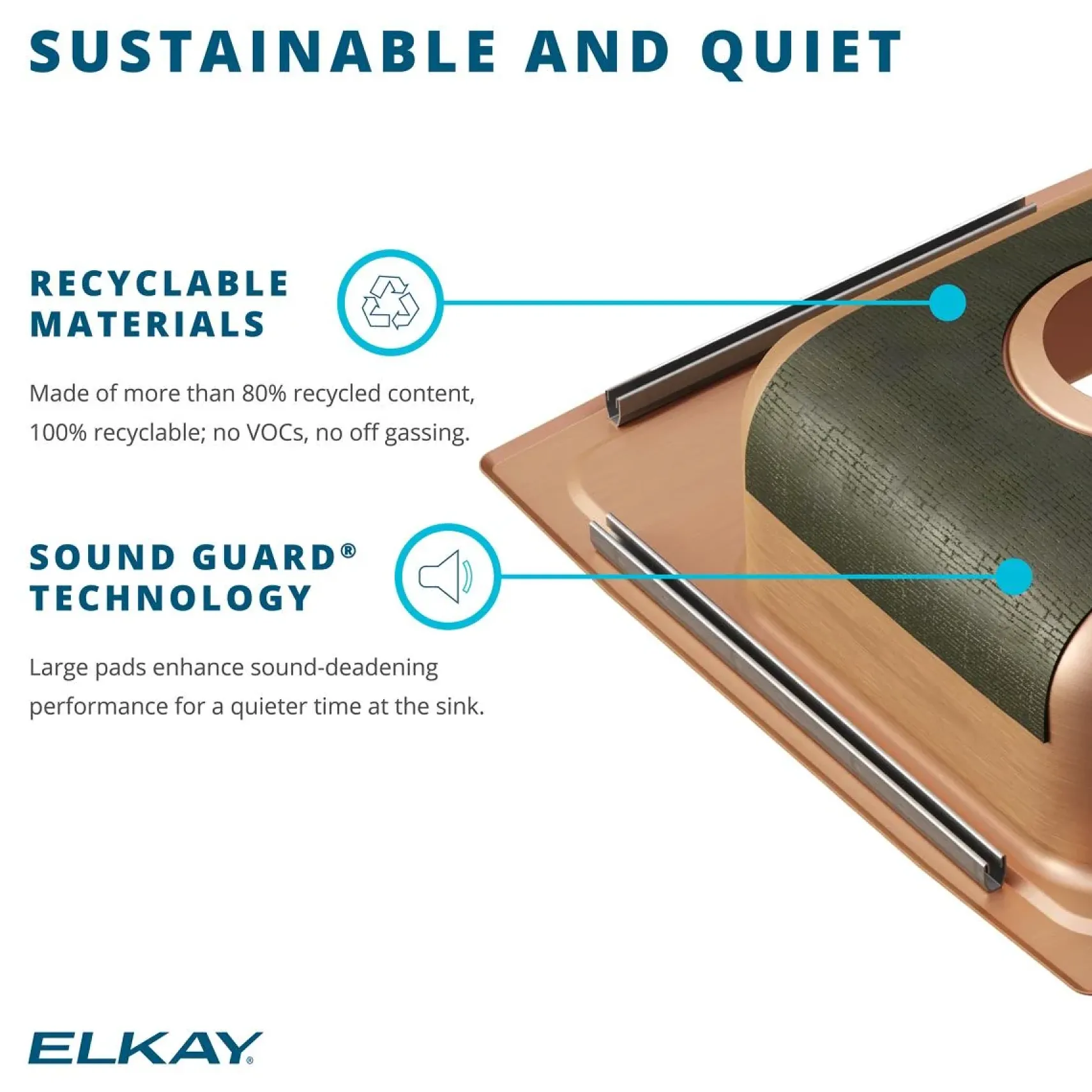Elkay 15" Drop In/Topmount CuVerro Antimicrobial Copper Kitchen Sink, Lustrous Satin, 2 Faucet Holes, LR15222-CU