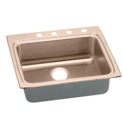 Elkay 25" Drop In/Topmount CuVerro Antimicrobial Copper ADA Kitchen Sink, Lustrous Satin, 3 Faucet Holes, LRAD2522503-CU
