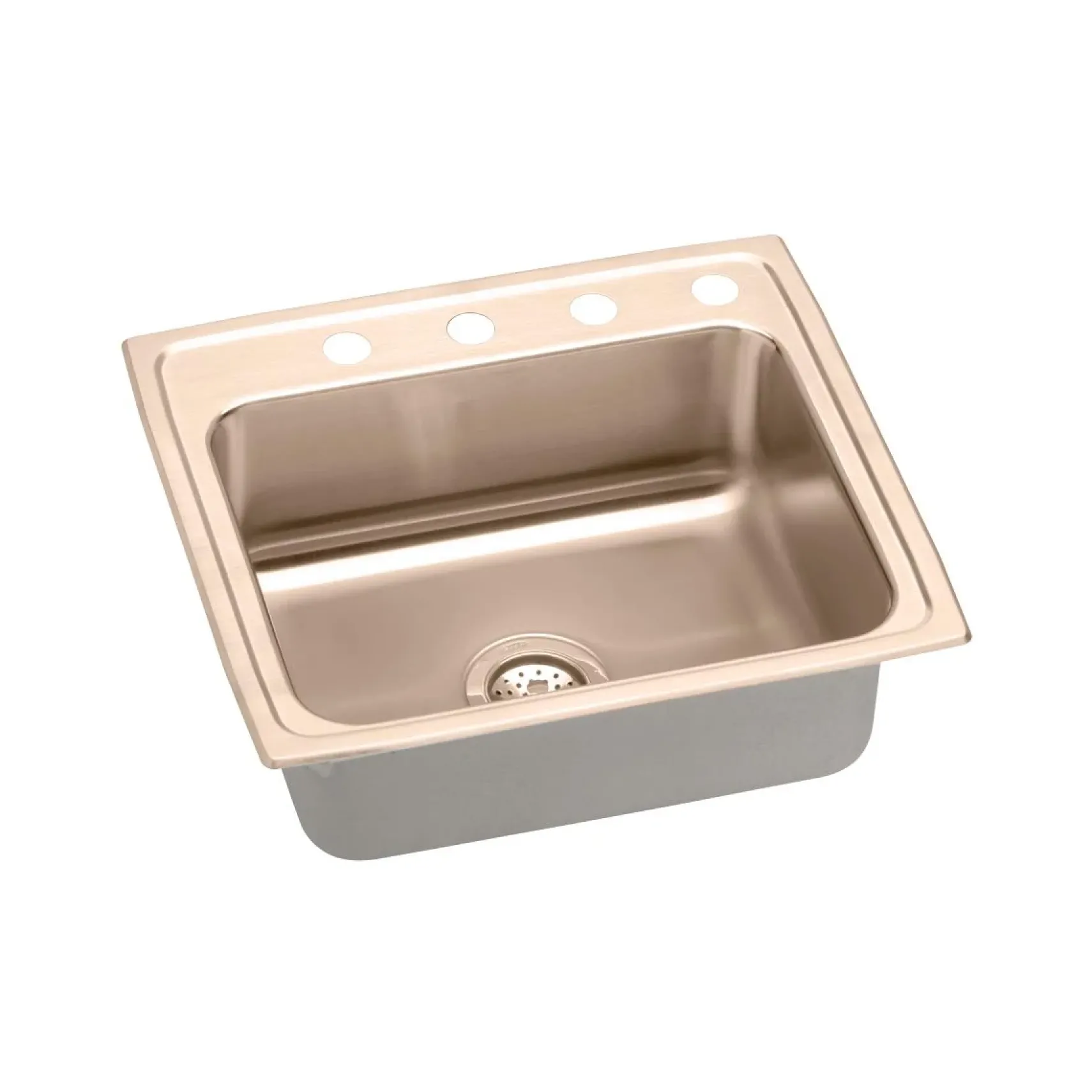 Elkay 22" Drop In/Topmount CuVerro Antimicrobial Copper ADA Kitchen Sink, Lustrous Satin, 5 Faucet Holes, LRAD2219555-CU