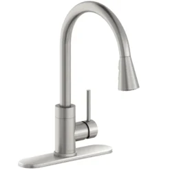 Elkay Avado Forward Only Lever Handle Pull-down Spray Spout Brass ADA Kitchen Faucet, Lustrous Steel, LKAV3031LS