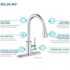 Elkay Avado Forward Only Lever Handle Pull-down Spray Spout Brass ADA Kitchen Faucet, Chrome, LKAV3031CR
