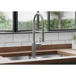 Elkay Avado Forward Only Lever Handle Semiprofessional Spout Brass ADA Kitchen Faucet, Lustrous Steel, LKAV1061LS