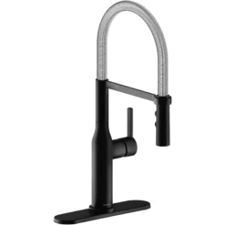 Elkay Avado Forward Only Lever Handle Semiprofessional Spout Brass ADA Kitchen Faucet, Matte Black and Chrome, LKAV1061MBCR