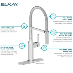 Elkay Avado Forward Only Lever Handle Semiprofessional Spout Brass ADA Kitchen Faucet, Chrome, LKAV1061CR