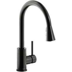 Elkay Avado Forward Only Lever Handle Pull-down Spray Spout Brass ADA Kitchen Faucet, Black Stainless, LKAV3031BK