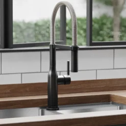 Elkay Avado Forward Only Lever Handle Semiprofessional Spout Brass ADA Kitchen Faucet, Black Stainless and Chrome, LKAV1061BKCR