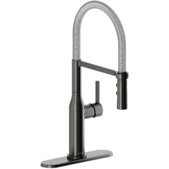 Elkay Avado Forward Only Lever Handle Semiprofessional Spout Brass ADA Kitchen Faucet, Black Stainless and Chrome, LKAV1061BKCR