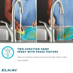 Elkay Avado Forward Only Lever Handle Semiprofessional Spout Brass ADA Kitchen Faucet, Black Stainless and Chrome, LKAV1061BKCR