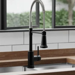 Elkay Avado Lever Handle Semiprofessional Spout Brass ADA Kitchen Faucet, Matte Black and Chrome, LKAV2061MBCR