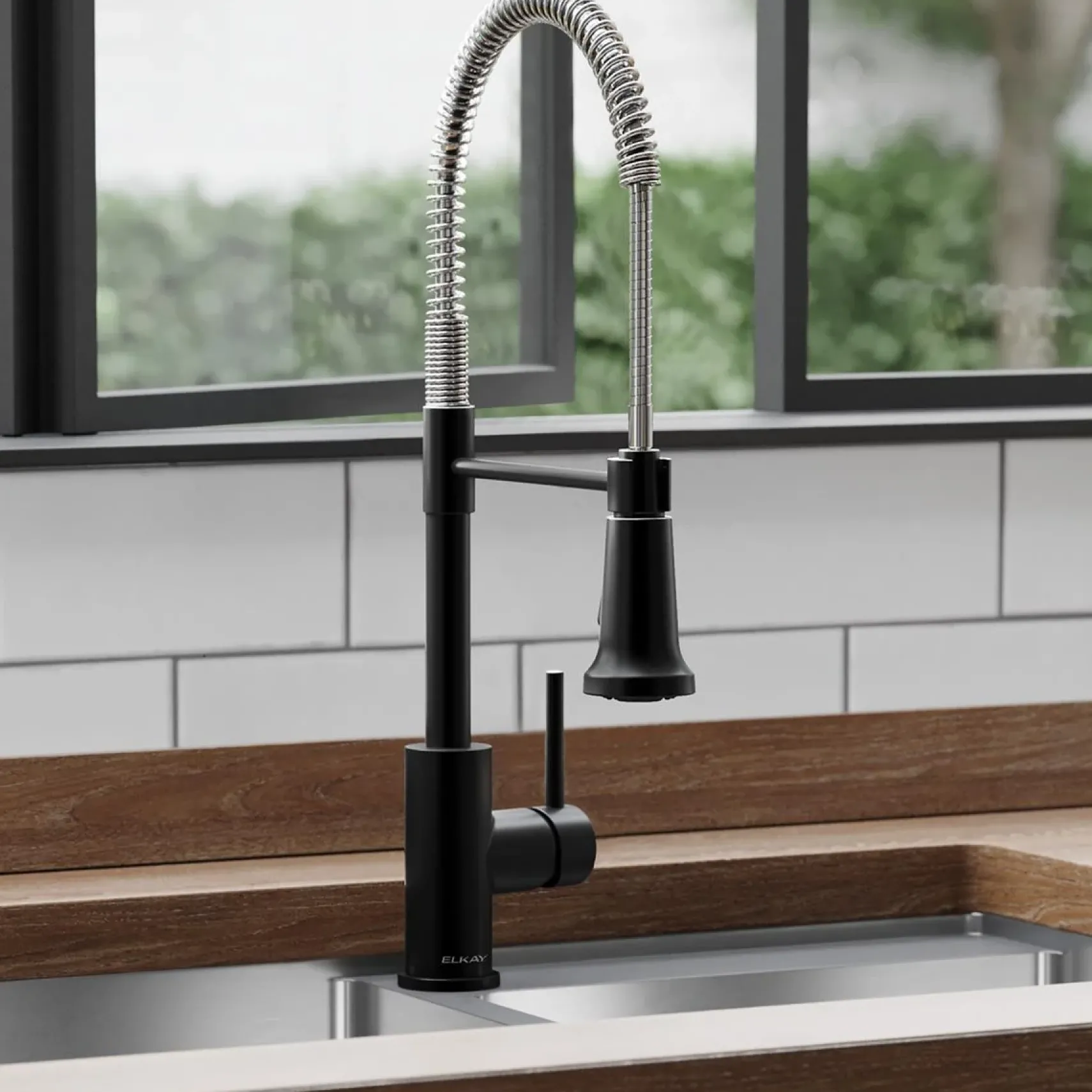 Elkay Avado Lever Handle Semiprofessional Spout Brass ADA Kitchen Faucet, Matte Black and Chrome, LKAV2061MBCR