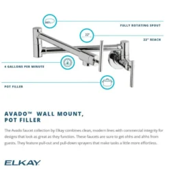 Elkay Avado Lever Handle Pot Filler Spout Brass ADA Kitchen Faucet, Black Stainless, LKAV4091BK