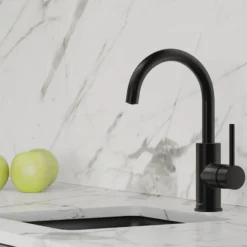 Elkay Avado Lever Handle Gooseneck Spout Brass ADA Bar Faucet, Matte Black, LKAV3021MB