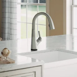 Elkay Avado Lever Handle Pull-down Spray Spout Brass ADA Kitchen Faucet, Lustrous Steel, LKAV7051FLS