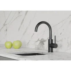 Elkay Avado Lever Handle Gooseneck Spout Brass ADA Bar Faucet, Black Stainless, LKAV3021BK