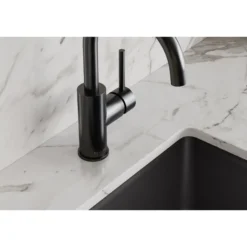 Elkay Avado Lever Handle Gooseneck Spout Brass ADA Bar Faucet, Black Stainless, LKAV3021BK