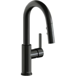 Elkay Avado Lever Handle Pull-down Spray Spout Brass ADA Bar Faucet, Black Stainless, LKAV3032BK