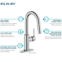 Elkay Avado Lever Handle Pull-down Spray Spout Brass ADA Bar Faucet, Black Stainless, LKAV3032BK