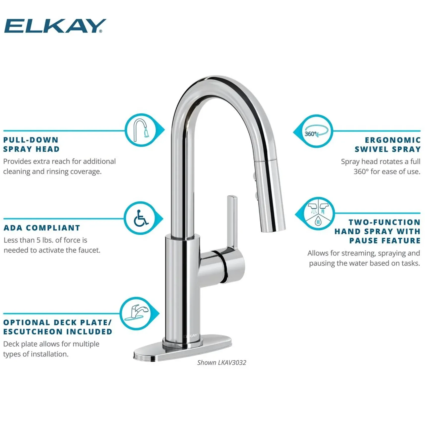Elkay Avado Lever Handle Pull-down Spray Spout Brass ADA Bar Faucet, Black Stainless, LKAV3032BK