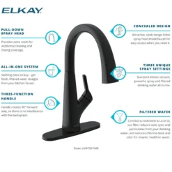 Elkay Avado Lever Handle Pull-down Spray Spout Brass ADA Kitchen Faucet, Matte Black, LKAV7051FMB