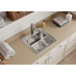 Elkay Celebrity 20" Drop In/Topmount Stainless Steel Laundry/Utility Sink, Brushed Satin, No Faucet Hole, ESE2020100