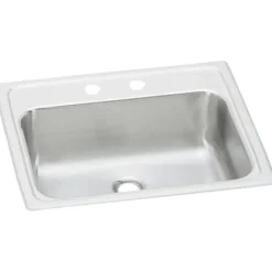 Elkay Celebrity 19" Rectangular Drop In/Topmount Stainless Steel ADA Bathroom Sink, Brushed Satin, 2 Faucet Holes, PSLVR1917LO2