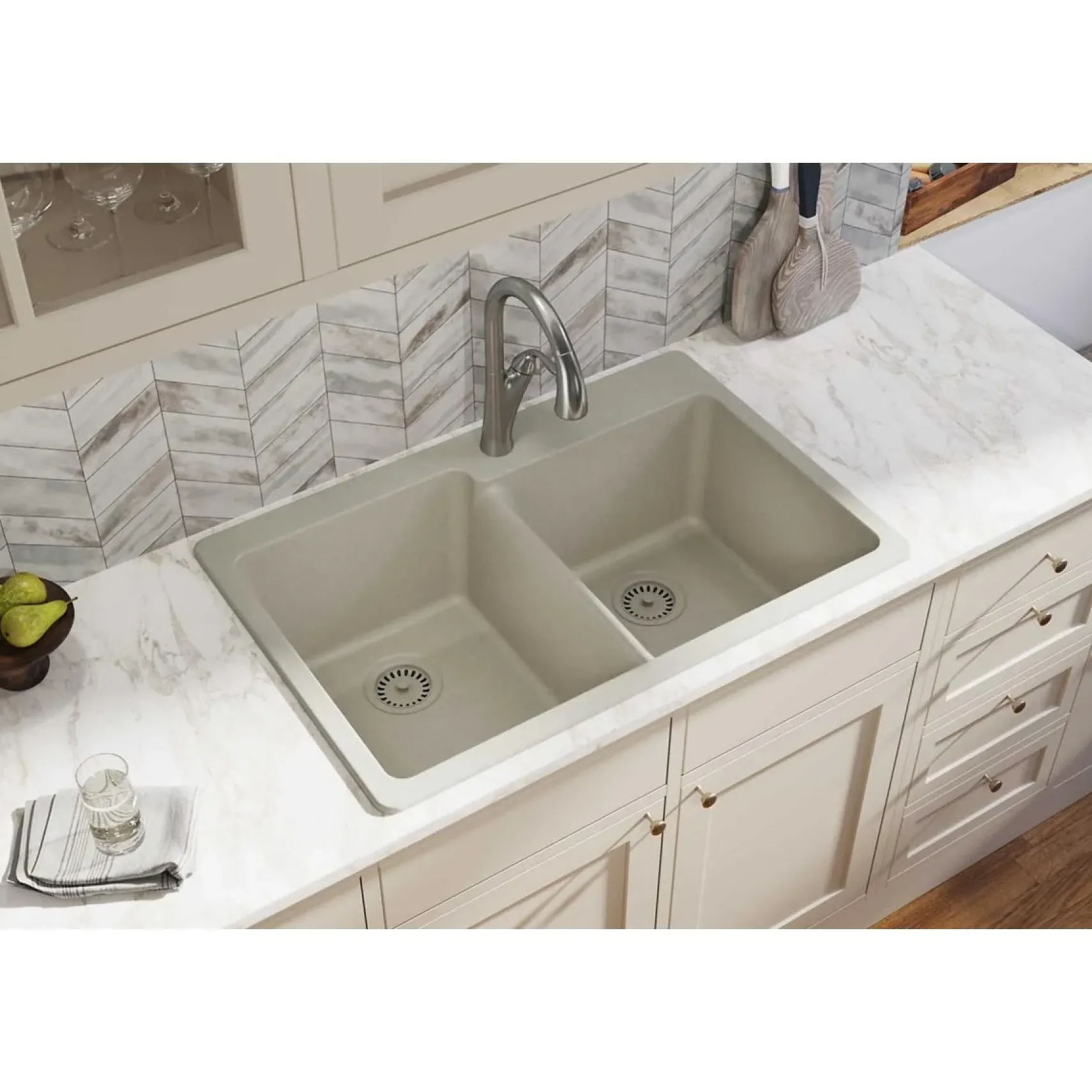 Elkay Classic 33" Quartz Kitchen Sink, 50/50 Double Bowl, Putty, ELG250RPT0