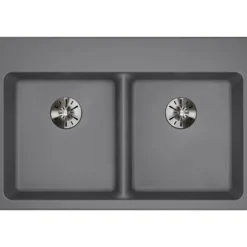 Elkay Classic 33" Quartz Kitchen Sink, 50/50 Double Bowl, Greystone, Pre-scored for up to 5 Faucet Hole, ELGAD3322PDGS0