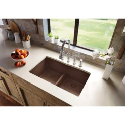 Elkay Classic 33" Quartz Kitchen Sink, 50/50 Double Bowl, Mocha, ELGDULB3322MC0