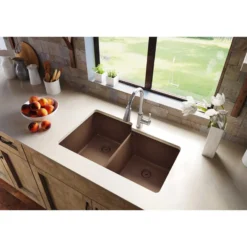 Elkay Classic 33" Quartz Kitchen Sink, 50/50 Double Bowl, Mocha, ELGU250RMC0