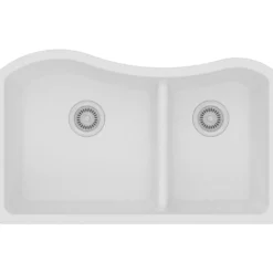 Elkay Classic 33" Quartz Kitchen Sink, 60/40 Double Bowl, White, ELGHU3220RWH0