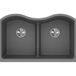 Elkay Classic 33" Quartz Kitchen Sink, 50/50 Double Bowl, Greystone, ELGULB3322GS0