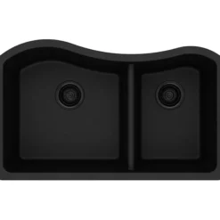 Elkay Classic 33" Quartz Kitchen Sink, 60/40 Double Bowl, Black, ELGHU3220RBK0