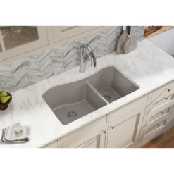 Elkay Classic 33" Quartz Kitchen Sink, 60/40 Double Bowl, Greige, ELGHU3220RGR0