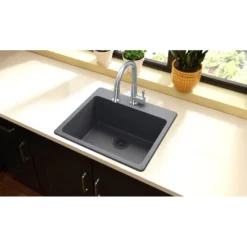 Elkay Classic 25" Quartz Kitchen Sink, Dusk Gray, Pre-scored for up to 5 Faucet Hole, ELG2522GY0