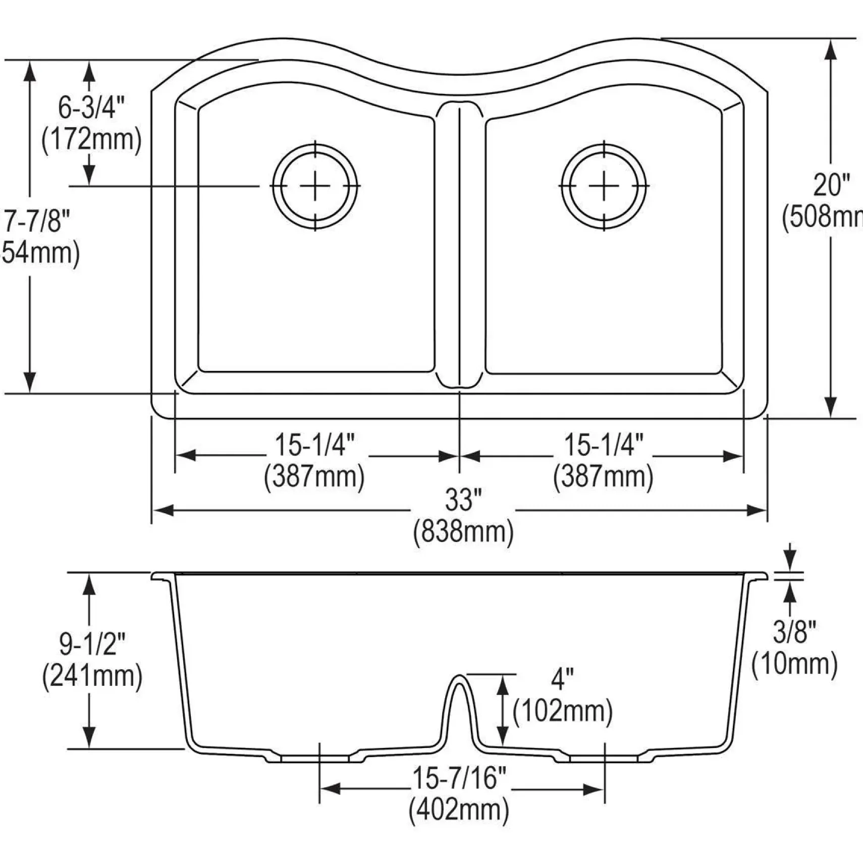 Elkay Classic 33" Quartz Kitchen Sink, 50/50 Double Bowl, White, ELGULB3322WH0