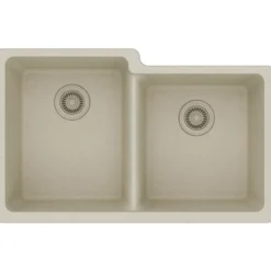 Elkay Classic 33" Quartz Kitchen Sink, 50/50 Double Bowl, Bisque, ELGU250RBQ0